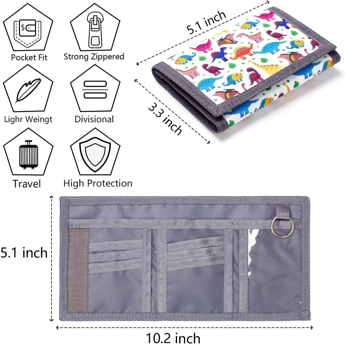 image:imageARTISTS DREAM Kids Dinosaur Wallet for Boys 68 with Zippered Coin Pocket and Card Holders Trifold