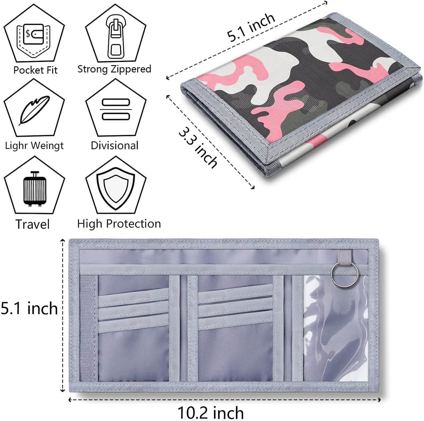 image:imageARTISTS DREAM Kids Trifold Wallet for Boys amp Girls Ages 412 Zippered Coin Pocket amp 8 Card Holders Perfect for Birthday amp Christmas Gifts Pink Camo