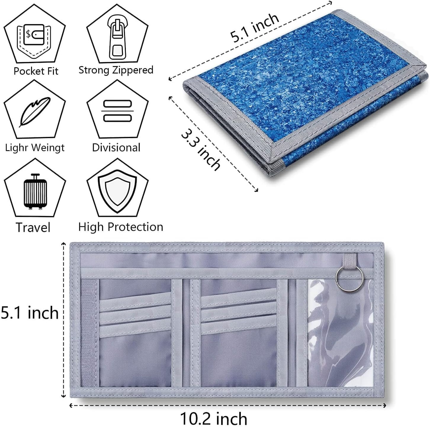 image:imageARTISTS DREAM Kids Wallet for Boys 68 with Zippered Coin Pocket and Card Holders Trifold Boys Wallet Blue Glitter
