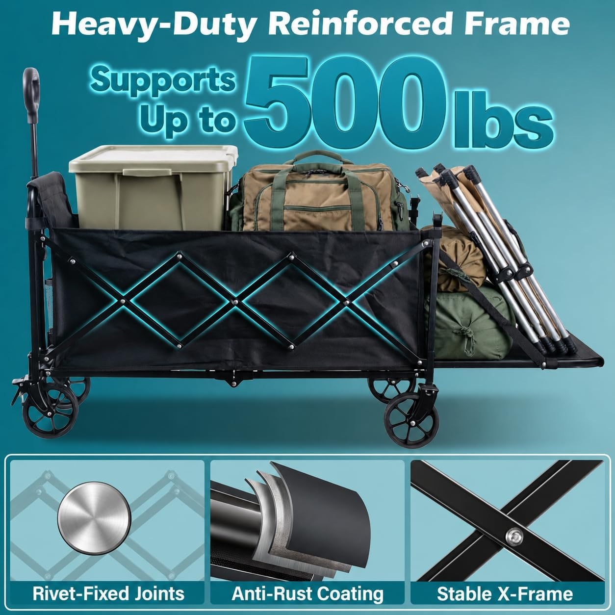 image:imageFoldable Collapsible Wagons Carts with Wheels Folding Utility Wagon Cart Collapsible Wagon Portable amp Easy to Store for GroceriesApartment MovingSportsGarden Yard WorkShoppingGraphiteBlack5
