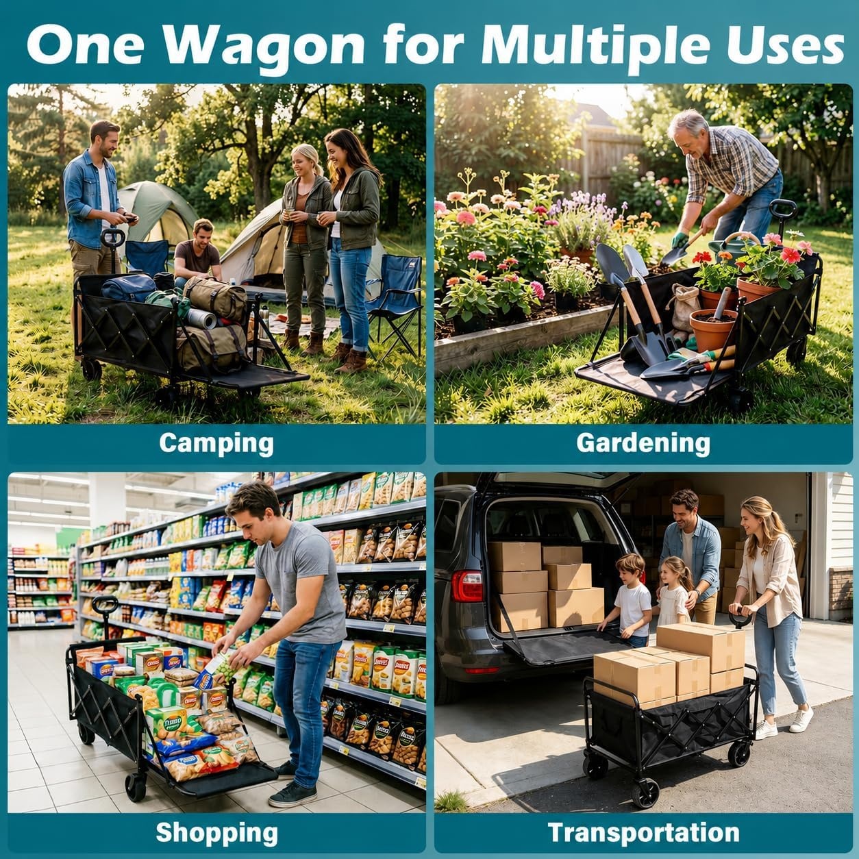 image:imageFoldable Collapsible Wagons Carts with Wheels Folding Utility Wagon Cart Collapsible Wagon Portable amp Easy to Store for GroceriesApartment MovingSportsGarden Yard WorkShoppingGraphiteBlack5