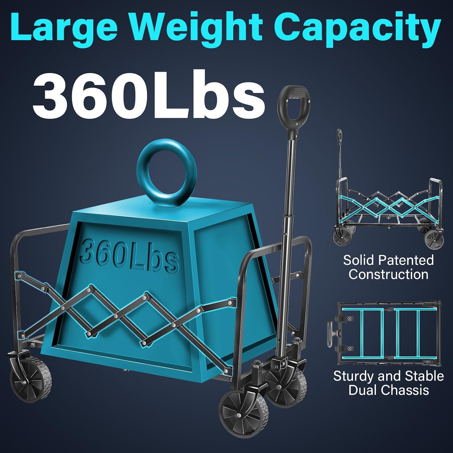 image:imageWagons Carts Foldable 500 lb 220L Collapsible Wagon with Brakes Heavy folding wagon for groceries camping beach outdoor hauling large storage brake control and compact folding designJet Black