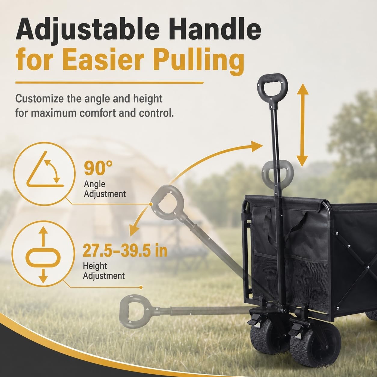 image:imageWagons Carts Foldable 500 lb 220L Collapsible Wagon with Brakes Heavy folding wagon for groceries camping beach outdoor hauling large storage brake control and compact folding designLight Black