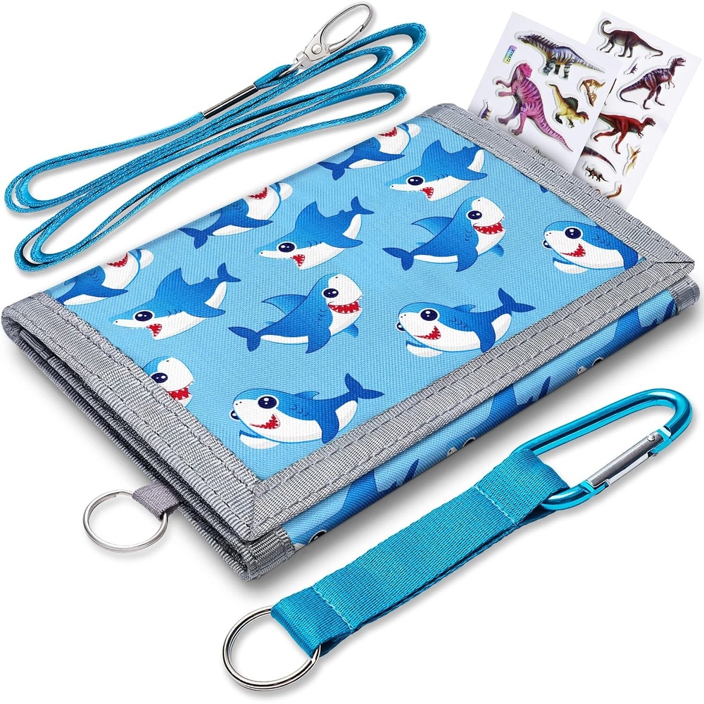 image:imageARTISTS DREAM Kids Wallet for Boys Girls  Kids Ages 48Toddler Wallet for BoysBoys Wallet With Zippered Coin Pocket and 8 Card HoldersTrifold Boys Wallet Christmas Gift Blue Shark