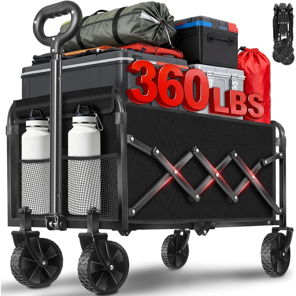 image:imageFoldable Collapsible Wagons Carts with Wheels  Folding Utility Wagon Cart  Collapsible Wagon Portable amp Easy to Store for GroceriesApartment MovingSportsGarden Yard WorkShoppingGraphiteLight Black