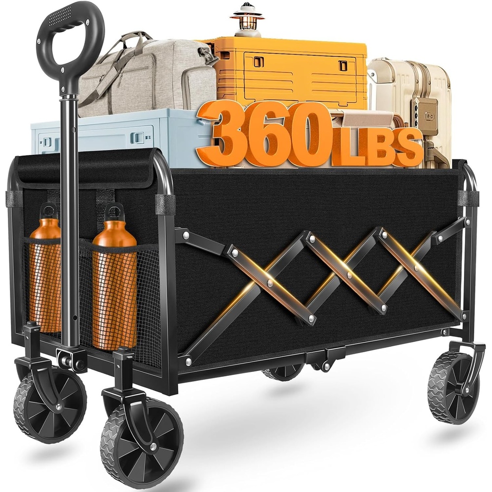 image:imageFoldable Collapsible Wagons Carts with Wheels Folding Utility Wagon Cart Collapsible Wagon Portable amp Easy to Store for GroceriesApartment MovingSportsGarden Yard WorkShoppingGraphiteBlack