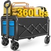Wagons Carts Foldable, 500 lb 220L Collapsible Wagon with Brakes | Heavy folding wagon for groceries, camping, beach, outdoor hauling; large storage, brake control and compact folding design(Pitch Black)