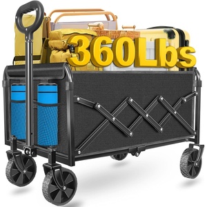 Wagons Carts Foldable, 500 lb 220L Collapsible Wagon with Brakes | Heavy folding wagon for groceries, camping, beach, outdoor hauling; large storage, brake control and compact folding design(Pitch Black)