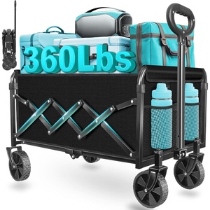Wagons Carts Foldable, 500 lb 220L Collapsible Wagon with Brakes | Heavy folding wagon for groceries, camping, beach, outdoor hauling; large storage, brake control and compact folding design(Jet Black)