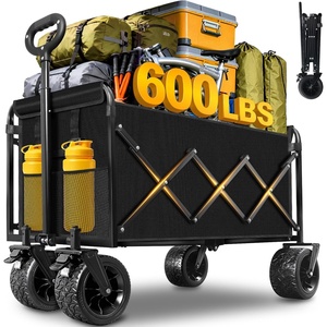 Wagons Carts Foldable, 500 lb 220L Collapsible Wagon with Brakes | Heavy folding wagon for groceries, camping, beach, outdoor hauling; large storage, brake control and compact folding design(Light Black)